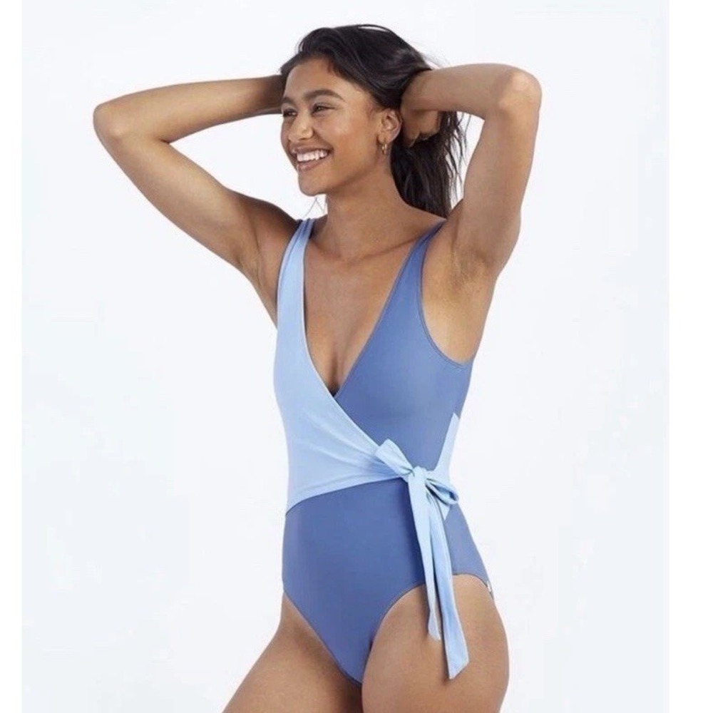 Summersalt Perfect Wrap One Piece Swimsuit 4 LT Duo Blue Compression NWT Beach
